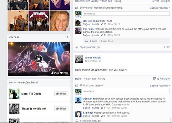 James Hetfield istanbul konseri öncesi facebook paylaşımı